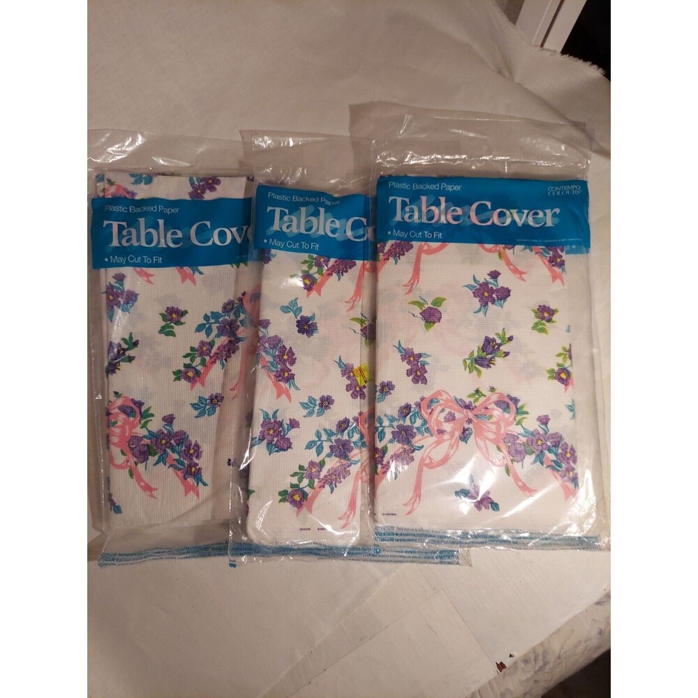 3 Floral medley plastic backed table cloth cover unopened